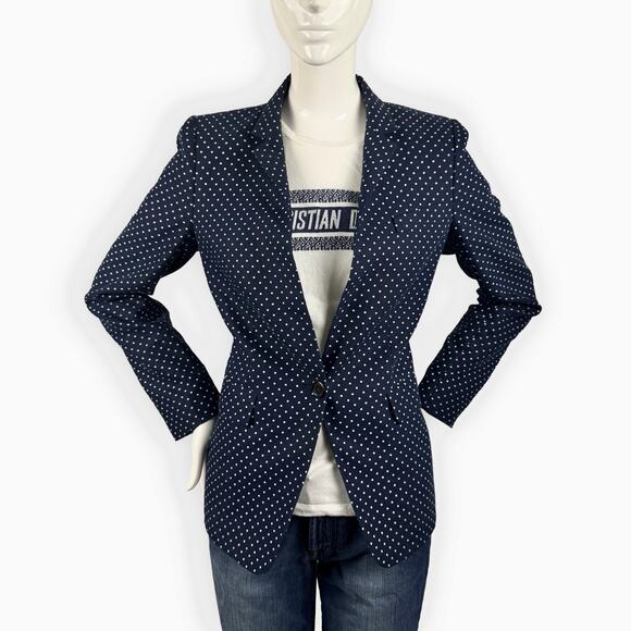 J.Crew Regent Blazer Women’s Size 4 Navy White Polka Dot Linen Jacket - Picture 1 of 12
